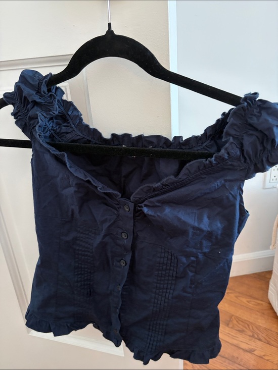 Brandy Melville Tops - Brandy Melville Navy Ruffled Button Tank